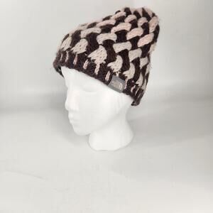 The North Face Alpaca Wool Chunky Knit Beanie Hat Women Brown Pink Hand Knit
